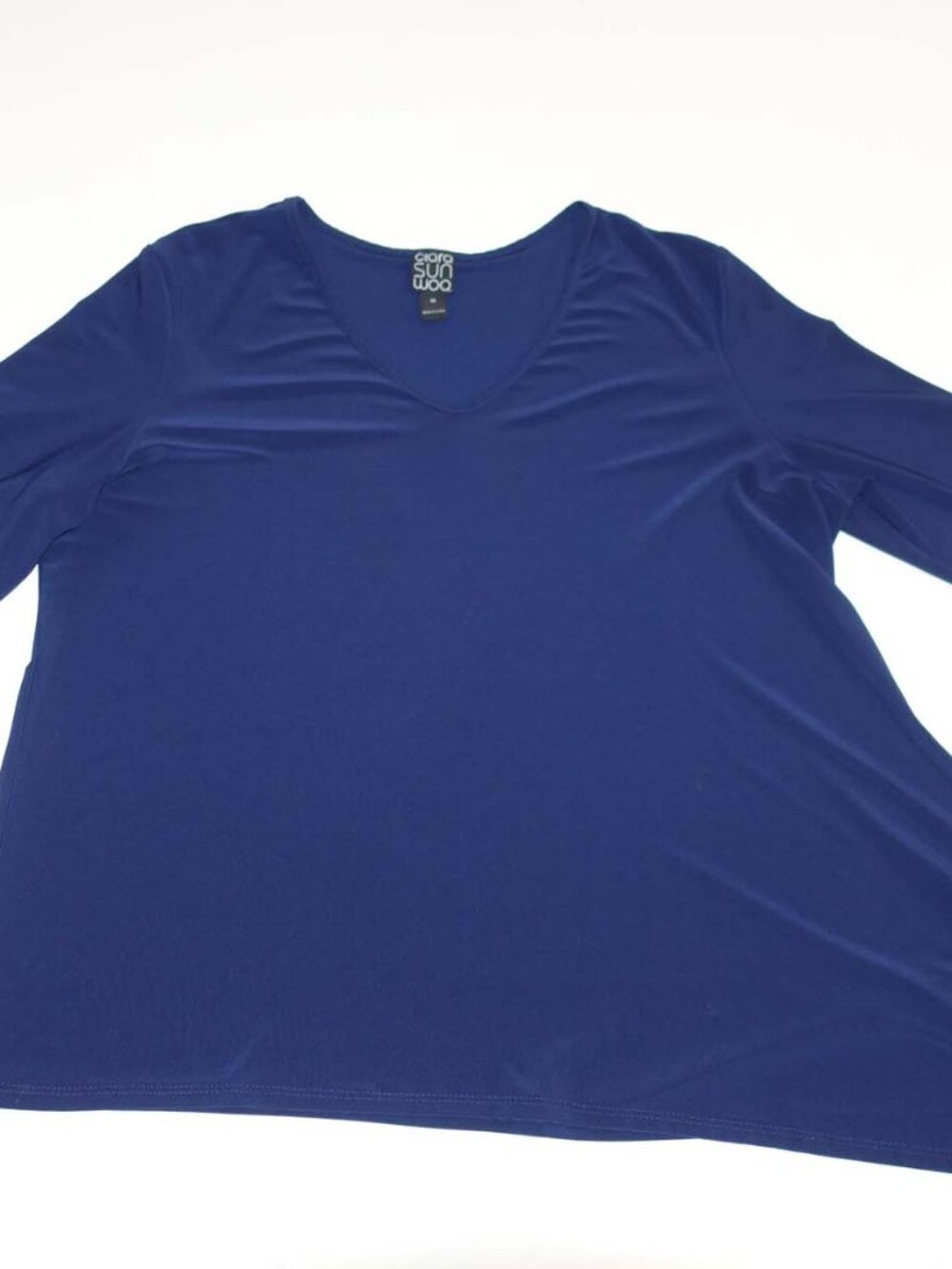 Clara Sun Woo Women's Blouse Size 1X 3/4 Sleeves Navy Blue Draped Side